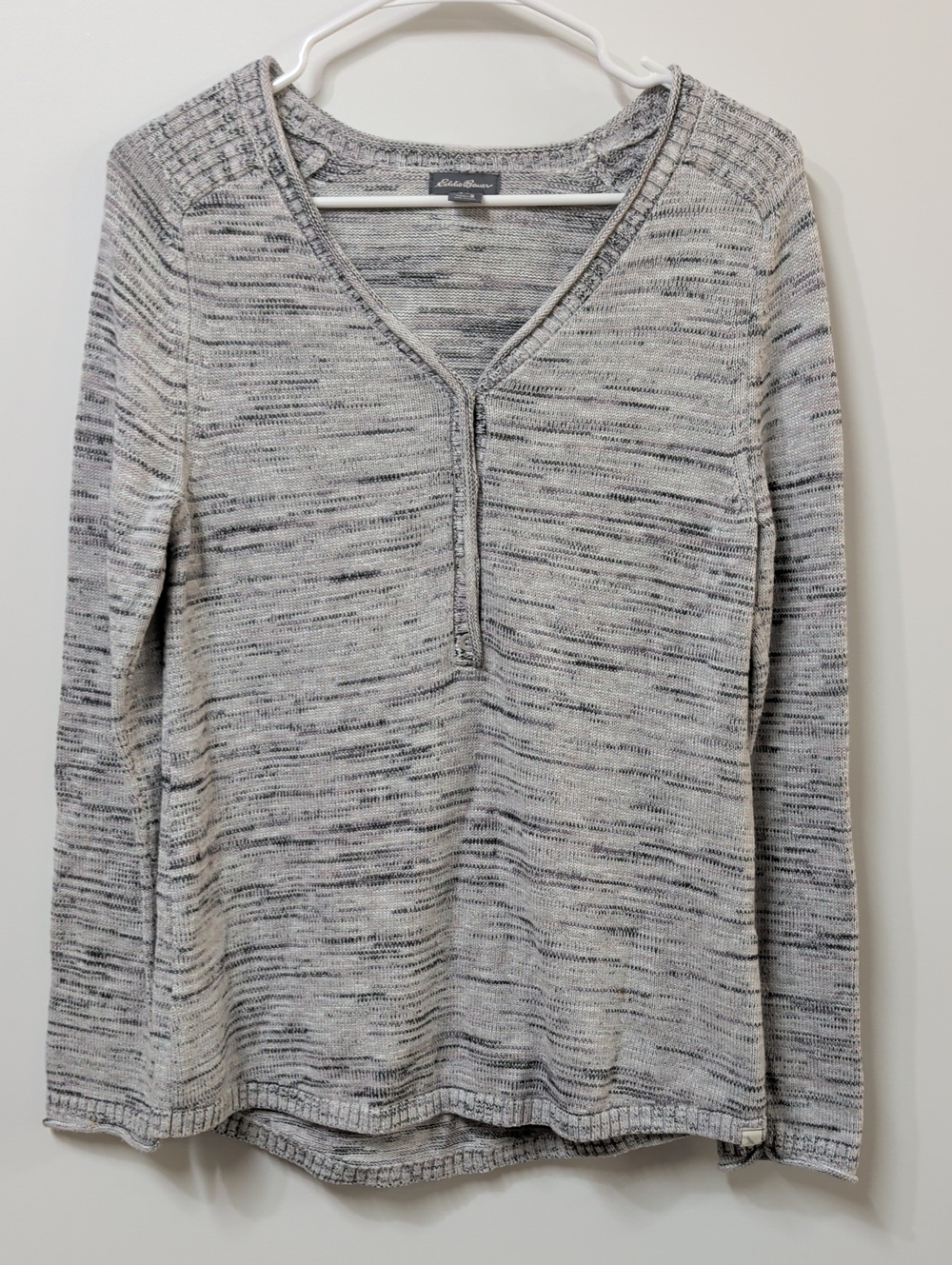 Eddie Bauer Marled Grey Henley Sweater Size Small
